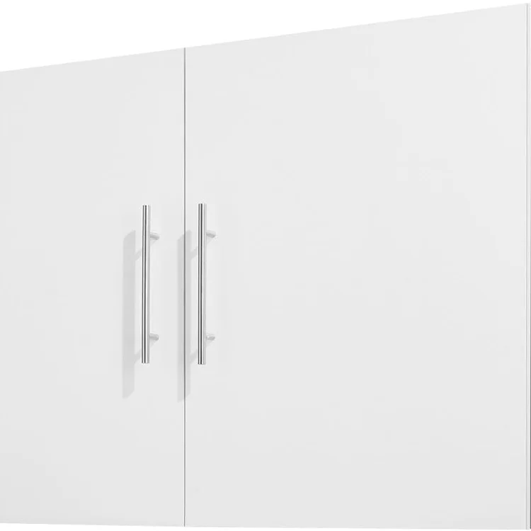 Sleek white garage cabinet set with modern silver handles
